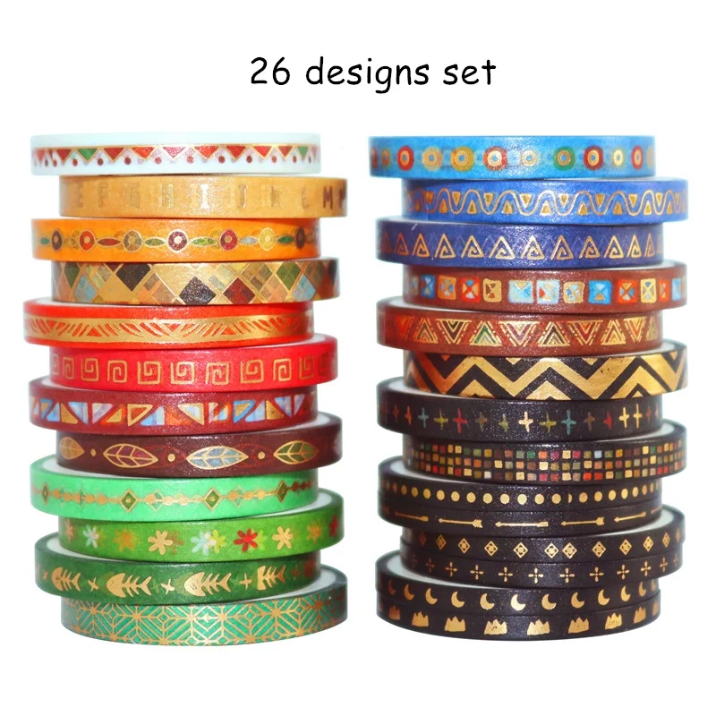 26pcs Tribal Style Washi Tape Set 5mm 3mm Slim Gold Foil Decorative Adhesive Masking Tapes Stickers Clan Mark Symbol Art F614