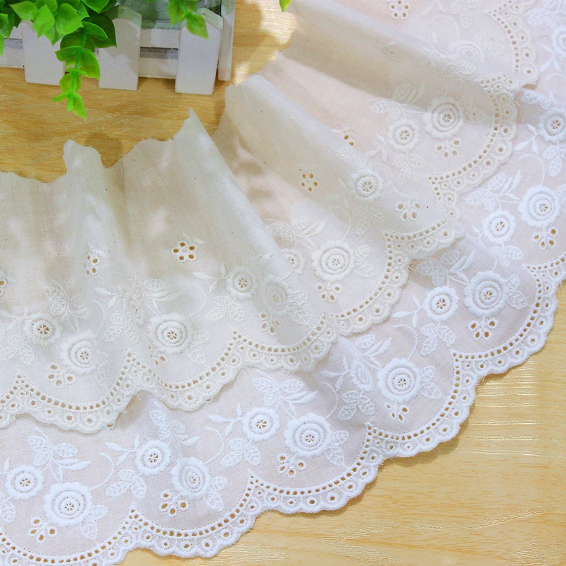 11cm 2yard/ Pack Off white/beige Elegant Cotton Lace Cloth Trimming Big Waves Embroidered Lace Hollow Out Cotton Fabric X1376