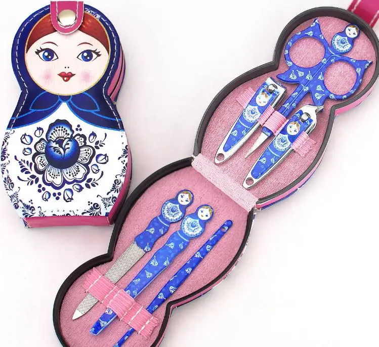 100 Sets Russian Doll Manicure & Pedicure Set Nail Clippers Scissors Grooming Tools Tweezers Wedding Favor Gift Wholesale