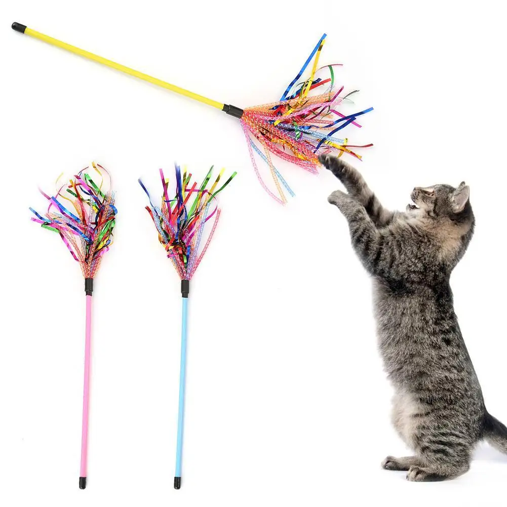 HOT SALES! Colorful Rattle Ribbon Teaser Rod Wand Stick Pet Cat Kitten Bite Chew Chaseed Toy  Wholesale Dropshipping New Arrival