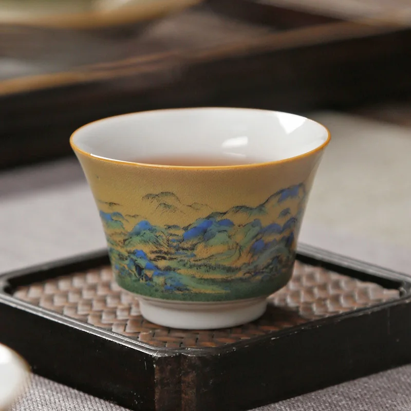 

Керамическая чашка Qianli Jiangshan, маленькая чашка для чая, дегустационная чашка, одиночный чайный сервиз кунг-фу, персональная чашка, чаша для чайной церемонии, строительная чашка