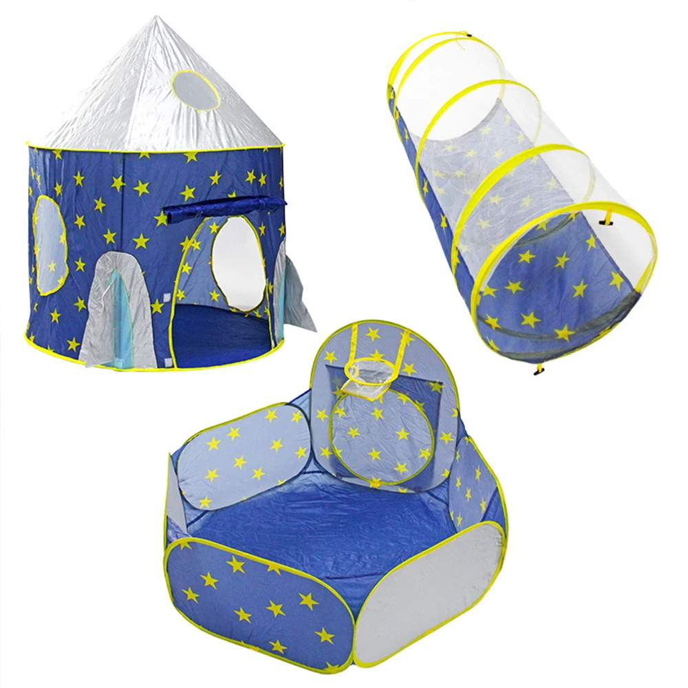 Portable 3 In 1 Children's Tent Spaceship Wigwam Tent for Kids Children's Room Toy Rocket Play Tent Ocean Ball Pool Kid Tipi Toy