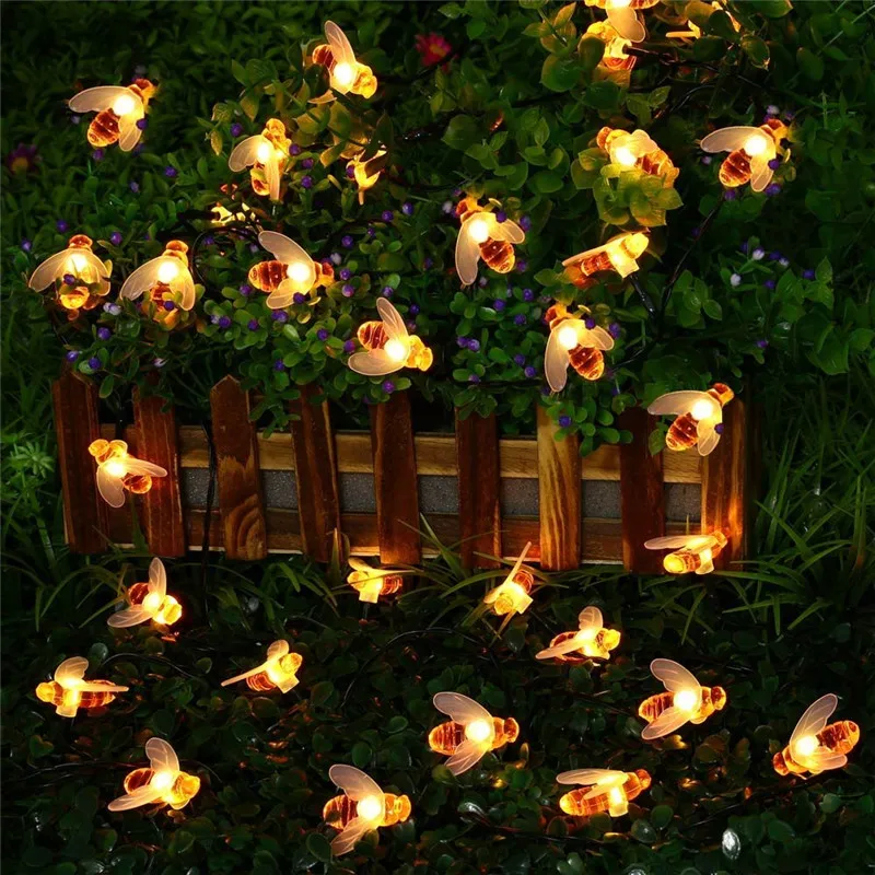 String Light 7M 30 LED Solar String Honey Bee Shape Warm Light Garden Decoration Waterproof Creative Tree Haning Lights