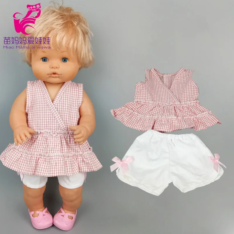 for 40cm Nenuco baby doll clothes vest v neck shirt and pants fit 38cm Ropa y su Hermanita doll dress plaid shirt