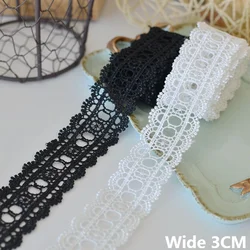 3CM Wide Luxury White Black Cotton Polyester Hollow Exquisite Embroidered Lace Fabric Edge Trim Dresses Curtain DIY Sewing Decor