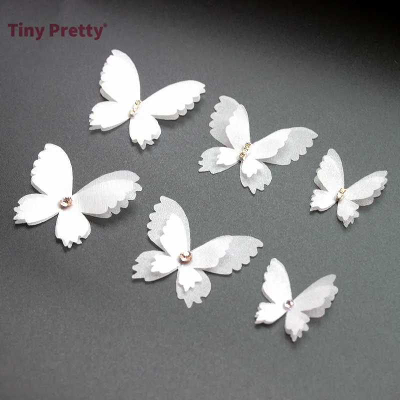 20PCS White  Butterfly Appliques 45mm Cutouts Organza Butterflies for Wedding Party Decoration, Bridal Hair Pins