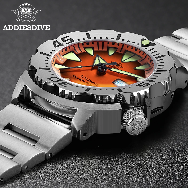 ADDIESDIVE Men Monster Watch AD2103 Luminous Sapphire Glass NH36 Diver Water Resistant 316L Stainless Steel Mechanical Watches