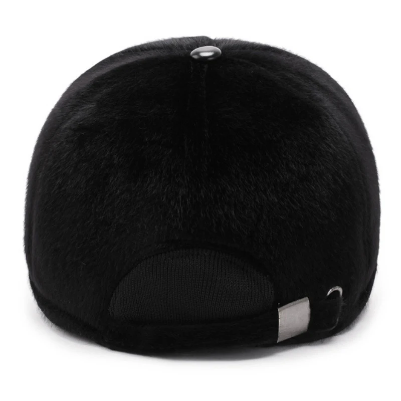 New Arrival 2024 Winter Warm Ear Flaps Baseball Caps Men Faux Mink Fur Visor Male Outdoor Black Dad Hats