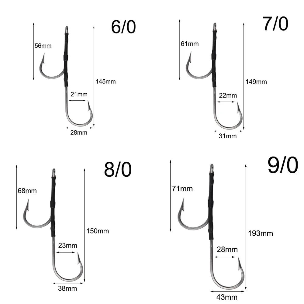 3Pcs Stainless Steel Assist Tuna Jig Fishing Hooks double sharp strong Big game Fishhooks Saltwater Fishing Tackle size 6/0~13/0