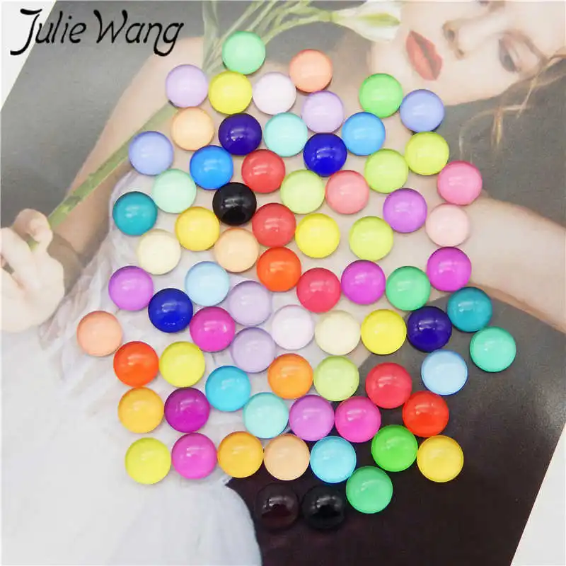 Julie Wang 6-15mm Round Glass Cabochons Fat Back Random Mixed Solid Color For Necklace Earrings Jewelry Making Accessory