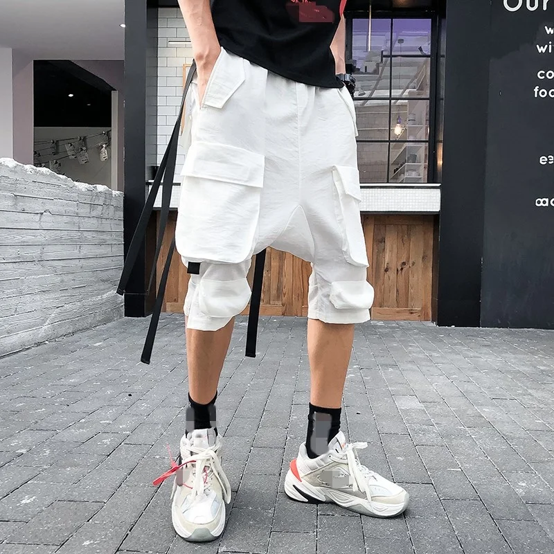 Casual Shorts Losse Knie Lengte Zomer Outdoor Cargo Hip Hop Zakken Fashion Vintage Solid Koreaanse Stijl Mannelijke Nieuwe High Street