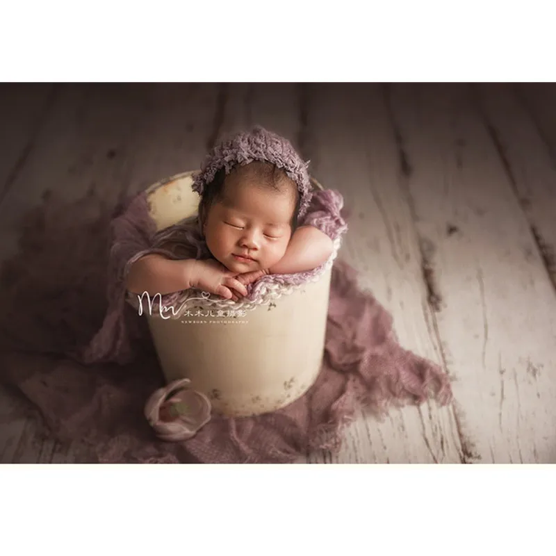 Newborn Photography Props Retro Colored Iron Bucket Boy Girl Baby Photo Bakset Old Container Fotografie Accessoires Background