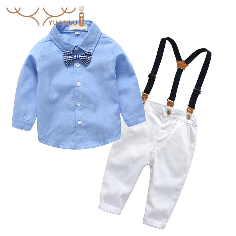 

Spring and Autumn Boy's Suit 3 Piece Shirts Overalls Bow Tie 100% Cotton Soft and Comfortable Boy Child Costume