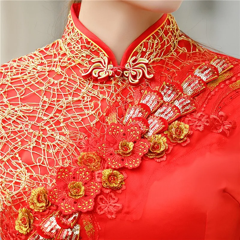 Baru Tiba 4XL 5XL Bordir Cina Qipao Klasik Wanita Satin Cheongsam Oriental Gaun Pengantin Pengantin 2022 Gaun Pesta Malam