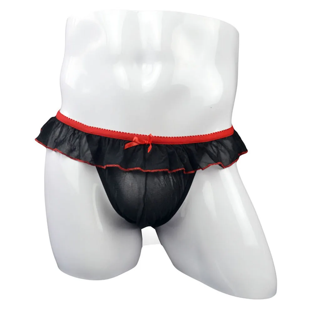 Ropa interior Sexy para hombre, calzoncillos de encaje transparente, falda, pantalones, color negro y rojo, ZJH139S