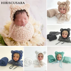 Newborn Baby Photo Shoot Props Accessories Strong Stretch Wraps Hat Pillow 3pcs Sets Infant Photo Clothing Costumes Swaddle