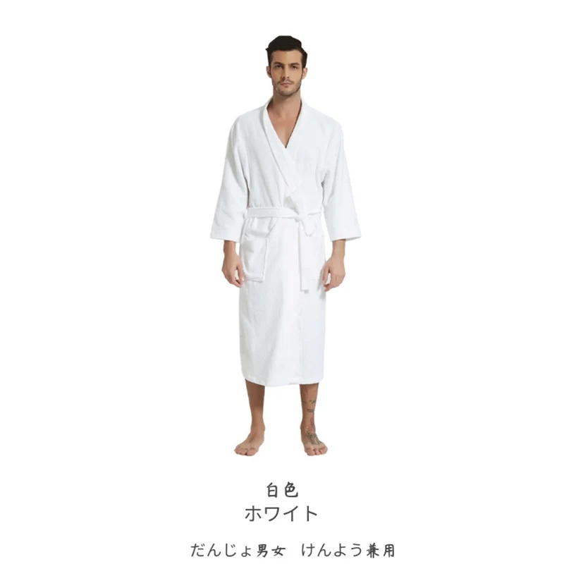 100% القطن Bathrobe للرجال طويلة سميكة ماصة تيري روب استحمام كيمونو الرجال منشفة Bathrobe زائد ملابس خاصة النساء روب للنوم