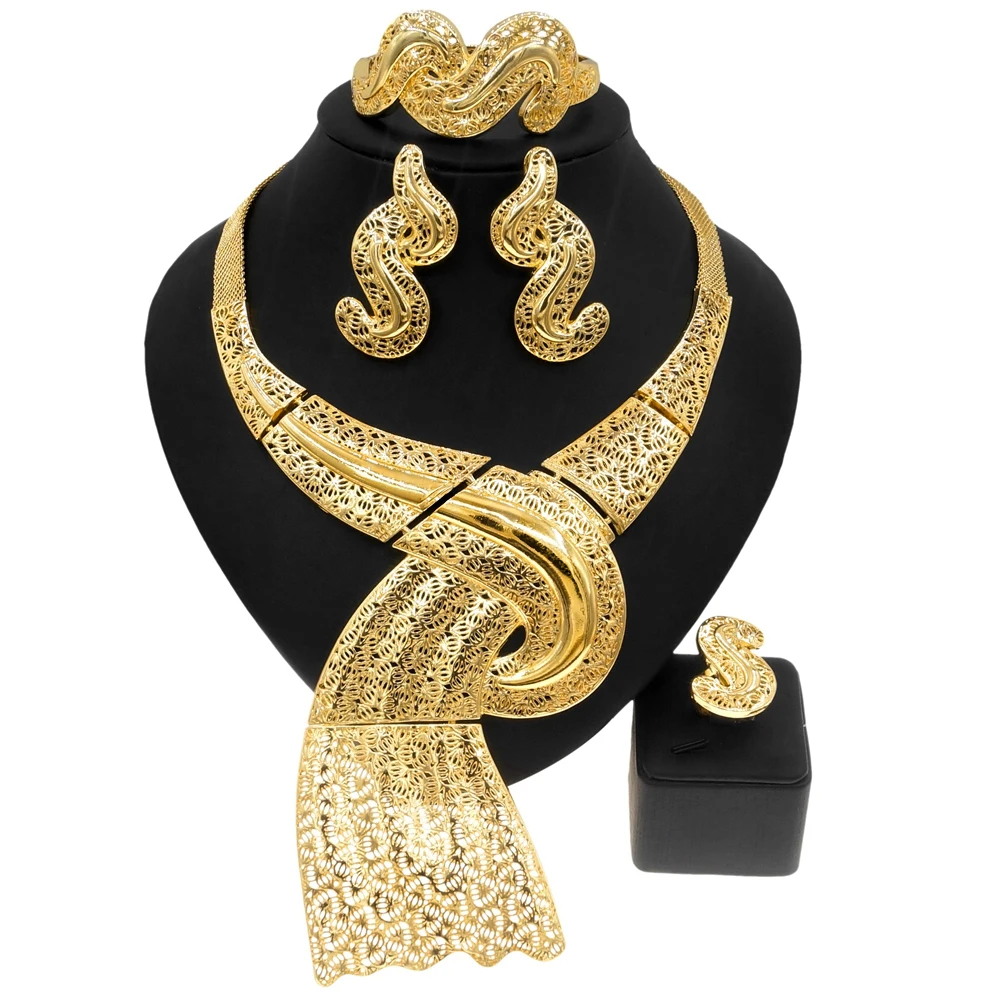 2025 Beautiful Italian Gold Jewelry Set and Durable Affordable Color-fast High-quality Big Earrings Rings Jewelry Sets