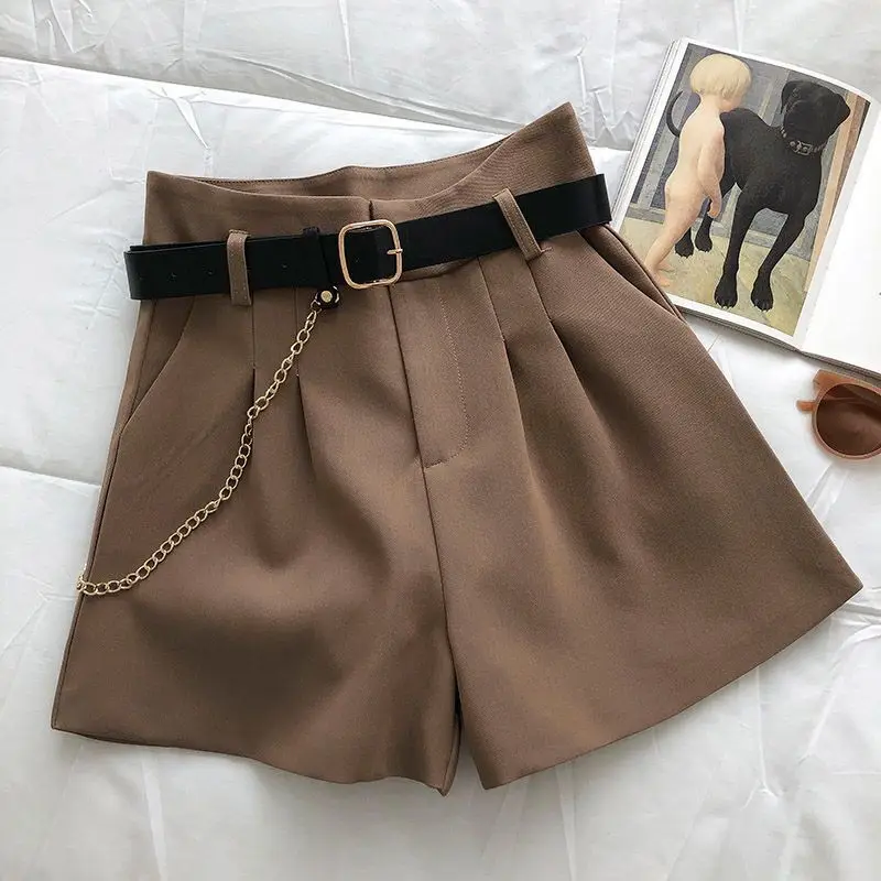 2021 New Casual Comfortable Elegant Wild Shorts With Belt Women\'s Woolen Shorts Autumn Winter Slim Wide Leg A-line Shorts