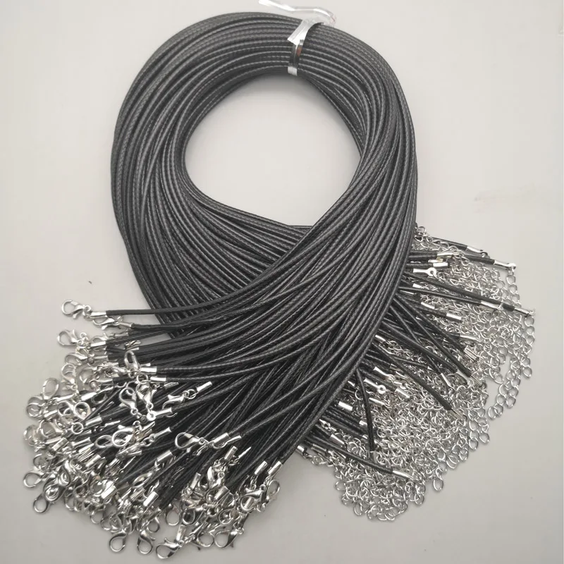 Fashion 2.0MM 45cm 60cm 70cm +5cm black Wax rope lobster clasp necklace lanyard Jewelry pendant cords 100pcs/lot Good quality