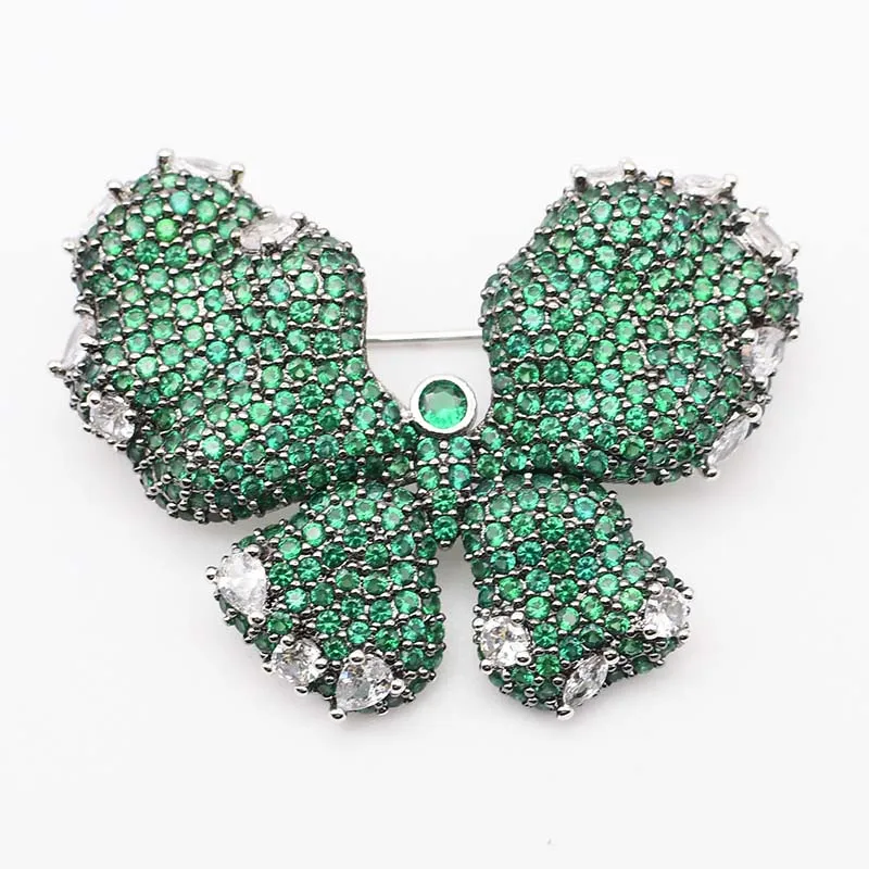 

46*32MM High Quality Green Color Cz micro butterfly brooch