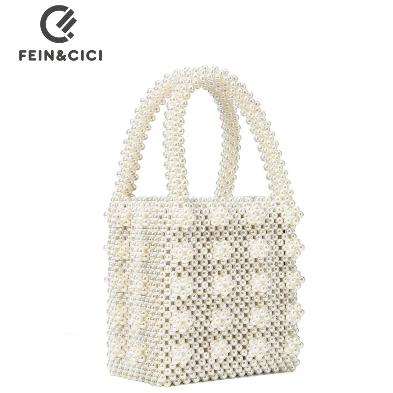 Pearl bag beaded box tote bag women party vintage acrylic plastic bucket handbag summer luxury brand designer bag