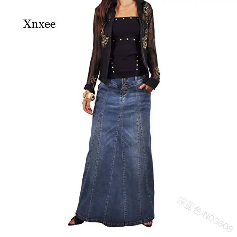 Jeans Women's Long Skirt Stretch Retro Loose Slim Blue Club Streetwear Cotton Sexy Harajuku Skirt