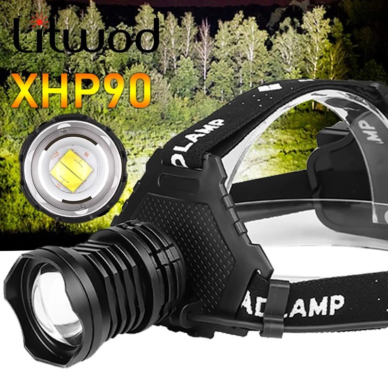 Xhp90 Led Headlamp Headlight Power Bank Head Lamp Power Flashlight 3* 18650 Battery Bulbs Zoomable Lithium Ion Battery Torch Z20