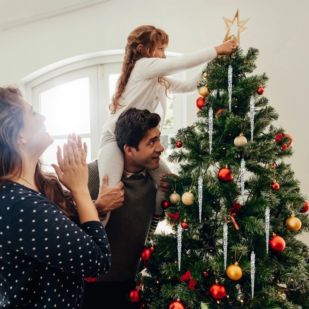 13cm boże narodzenie sople wyczyść DIY sopel wiszące ozdoby ze wstążką boże narodzenie Garland sopel upuść ogród etap Party Decor