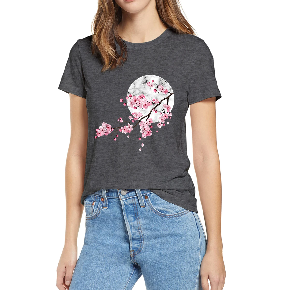 100% Cotton Sakura Cherry Blossom Japan's Favorite Flower Funny Summer Women Casual Novelty Oversized T-Shirt Unisex Loose Tee