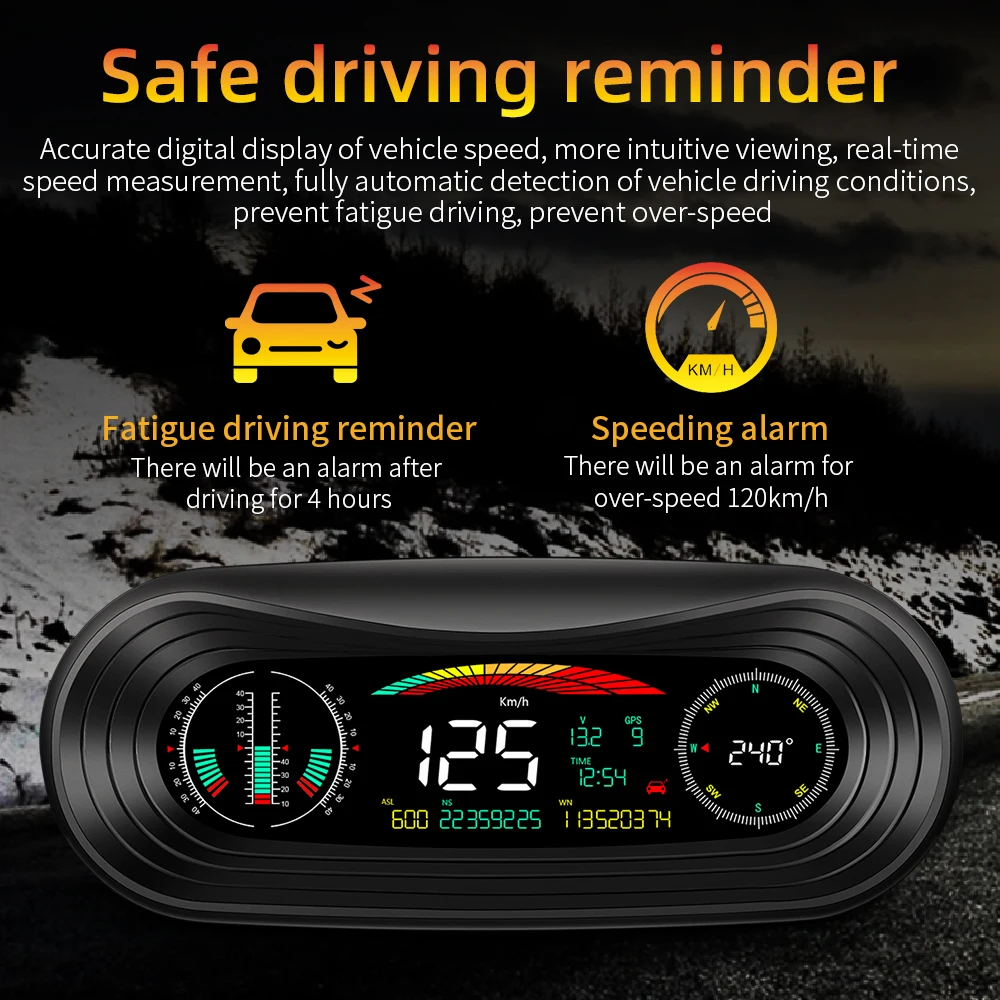 1PC P18 Car OBD2 HUD Head-Up Display SMART GPS SLOPE METER Speedometer Overspeed Warning Gauge Digital Multi-Function Alarm Tool