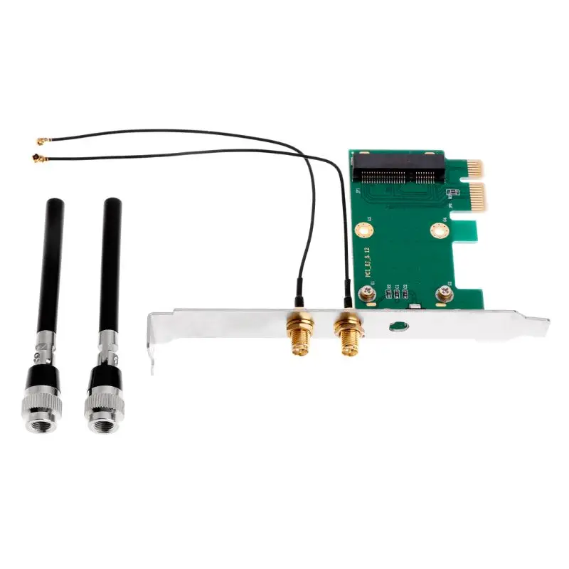 

Wireless Wifi Network Card Mini PCI-E To PCI-E 1X Desktop Adapter + 2 Antennas L4MD