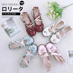 Scarpe lolita dolce tè del partito della principessa kawaii kawaii scarpe dell'annata del merletto di bowknot testa rotonda tacco basso scarpe da donna cosplay loli cos