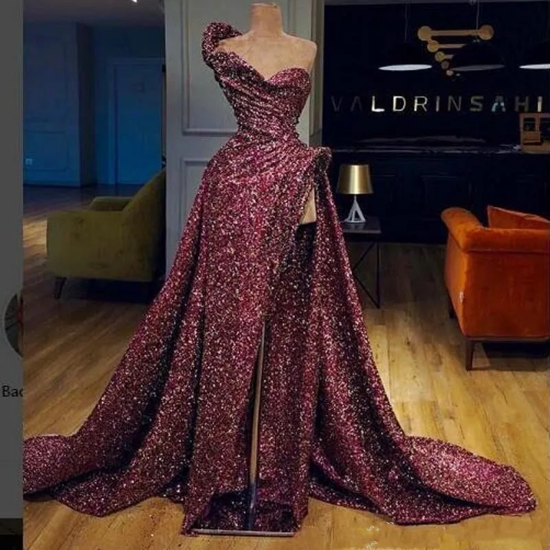 Vestido De noche de Gala con lentejuelas De alta calidad, vestidos largos de noche para fiestas Online, con volantes, Sexy, para desfiles