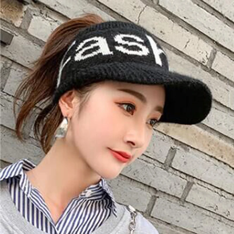 Cap hat female baseball cap fashion letter knitted wool empty top hat ladies spring and autumn baseball cap