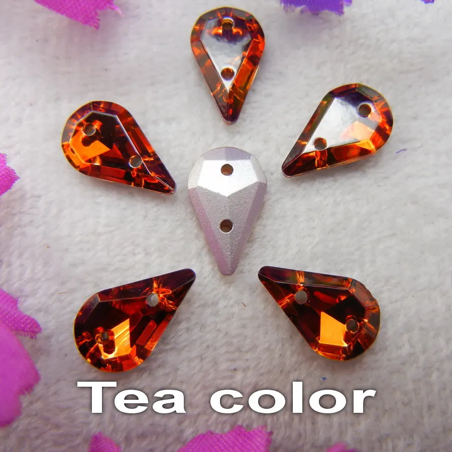Glaskristall, zwei Löcher, 8*13mm, 50 Stück/Beutel, schöne Farbmischung, schlanke Tropfenform, aufnähbare Strassperlen für Kleidung, Schuhe, DIY. – Detail 7