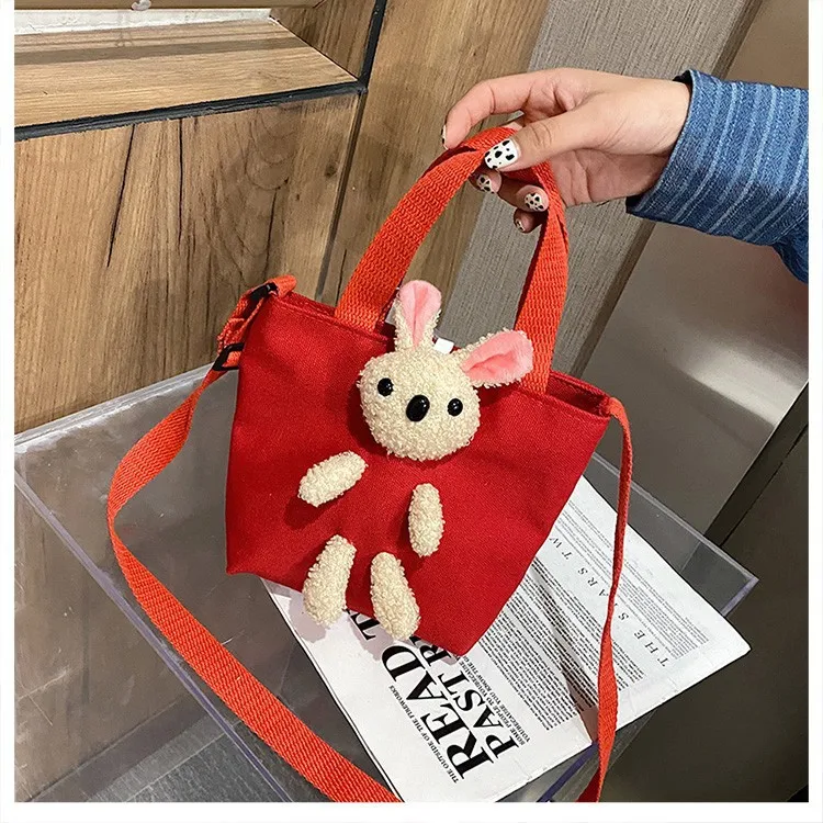 Personalized Canvas Sling Bag Rabbit Handbag One Shoulder Bag Bear Crossbody Bag Messenger Bag Custom Birthday Gift Casual Bag