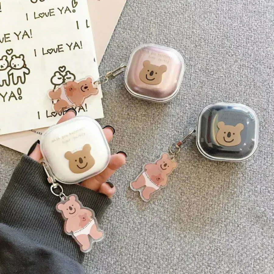 Korea cartoon bear keychain transparent Earphone soft Case For Samsung Galaxy Buds Live Wireless Bluetooth soft Cover Headset