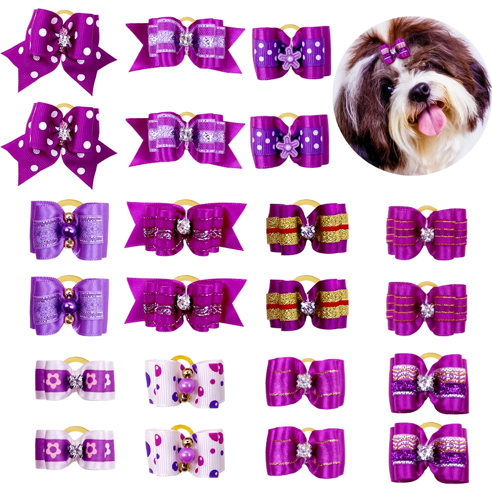 10Pcs Handmade Pet Dog Bow Diamond Pearl Pet Supplies Pet Hair bows Boutique Puppy Pet Dog Grooming Accessories for Small Dogs