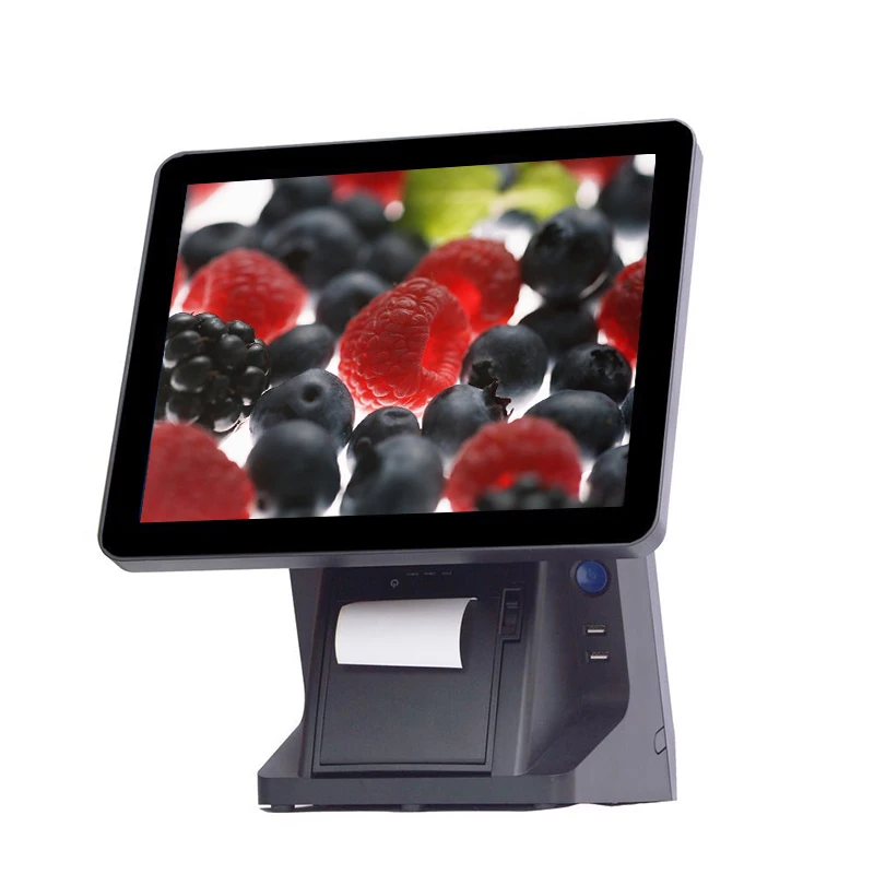 whosale price pos all in one 15 inch true flat touch screen 80mm printer pos system for restaurant/salon