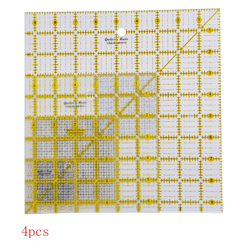 Акриловая линейка для одеял, квадратные линейки 2,5, 4,5, 6,5 и 9,5 дюймов, набор из 4 линейки для лоскутных изделий, дюймовая (QR-07S-ABCD) линейка