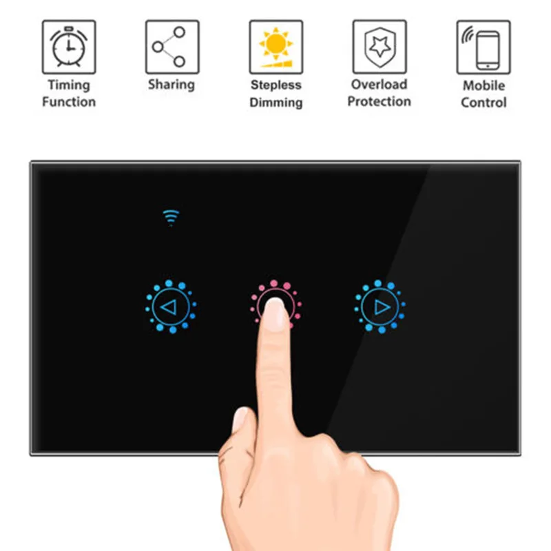 US Standard Black WIFI Smart Remote Touch Dimmer Switch Alexa Google Tmall Smart  Dimmer Switch With APP