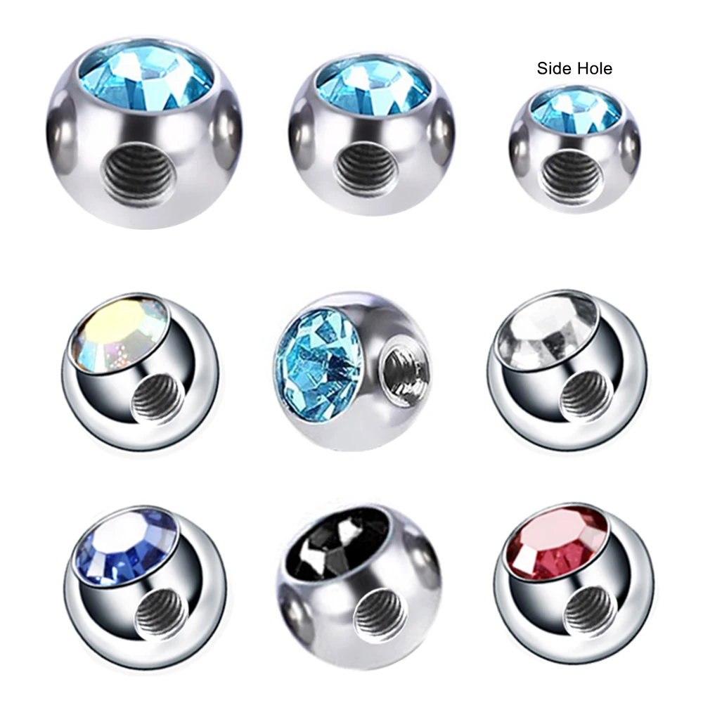 12Pcs 14/16G 3/4/5mm Side Hole Screw Crystal Replacement Ball Bead Nose Tragus Helix Piercing Balls Earrings Jewelry Accessories