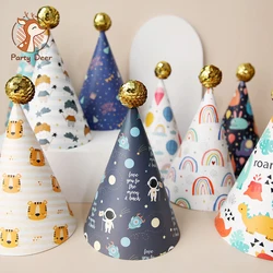 3 Pieces Happy Birthday Party Hats Polka Dot Dinosaurs DIY Cute Handmade Cap Crown Shower Baby Decoration Boy Girl Gifts Supplie