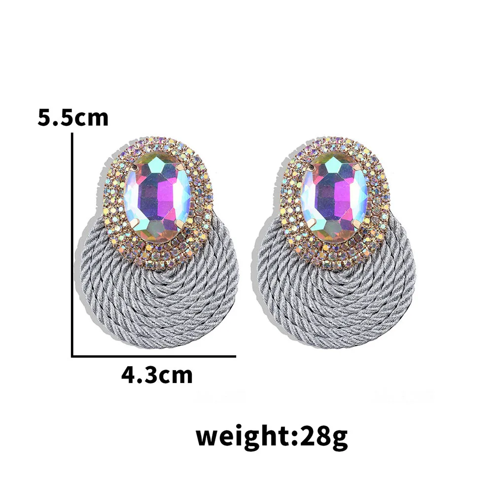 2024 New ZA Round Geometric Statement Big Drop Earrings Women Indian Ethnic Jewelry Luxury Crystal Rhinestoen Large Earrings