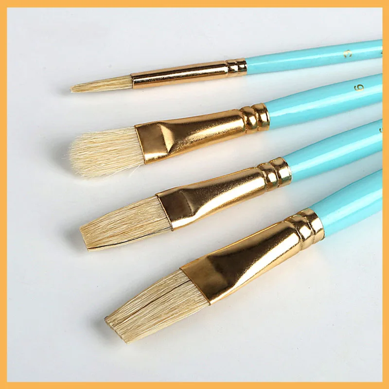 Art Sky Blue Wood Bristles Oil Paint Brush 4Pcs/Set Mixed Head Brush Set Acrylic And Oil Brushes Painting Professional Supplies