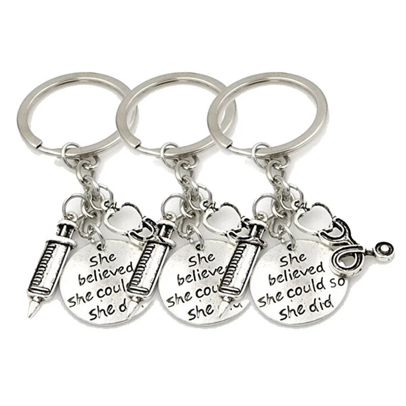 Syringe Stethoscope Keychain Key Chain Keyring Doctor Nurse Physicians Medical Student Graduation Gift Jewelry