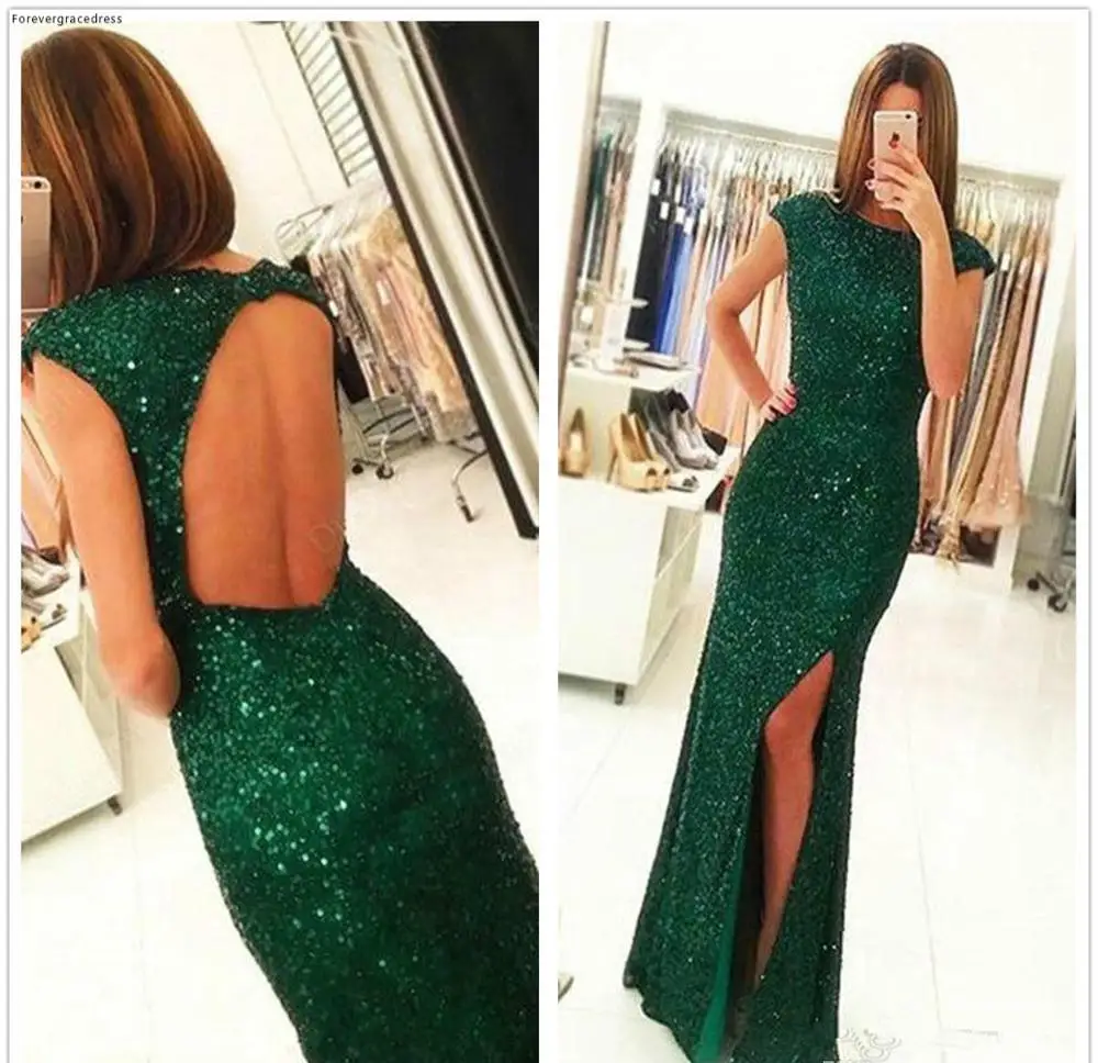 2019 mantel Lange Prom Kleid Dunkelgrün Pailletten Split Formale Ferien Tragen Graduation Abend Party Kleid Nach Maß Plus Größe