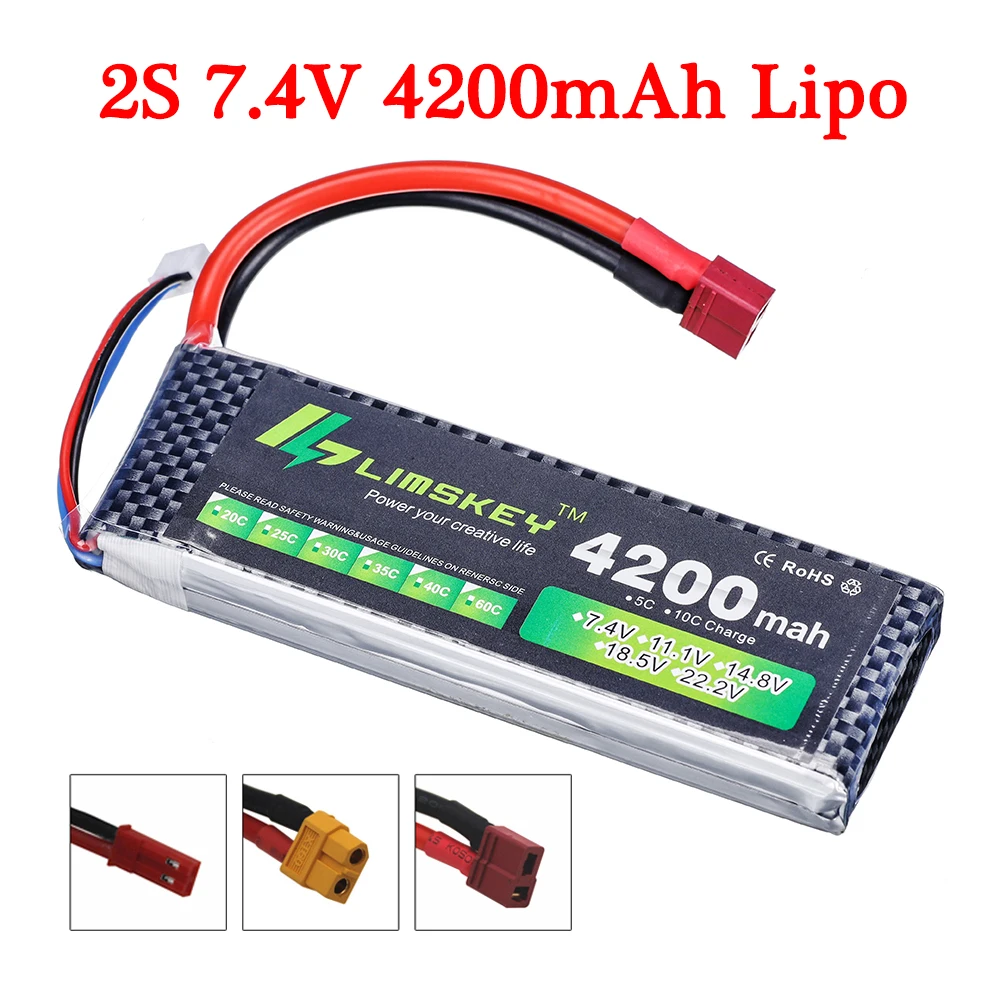 2S 7.4V 4200mAh LiPo Battery for RC Drones Airplanes Helicopters Cars Boats Trucks Robots 7.4V Lipo Battery With T/XT60/TRX/JST