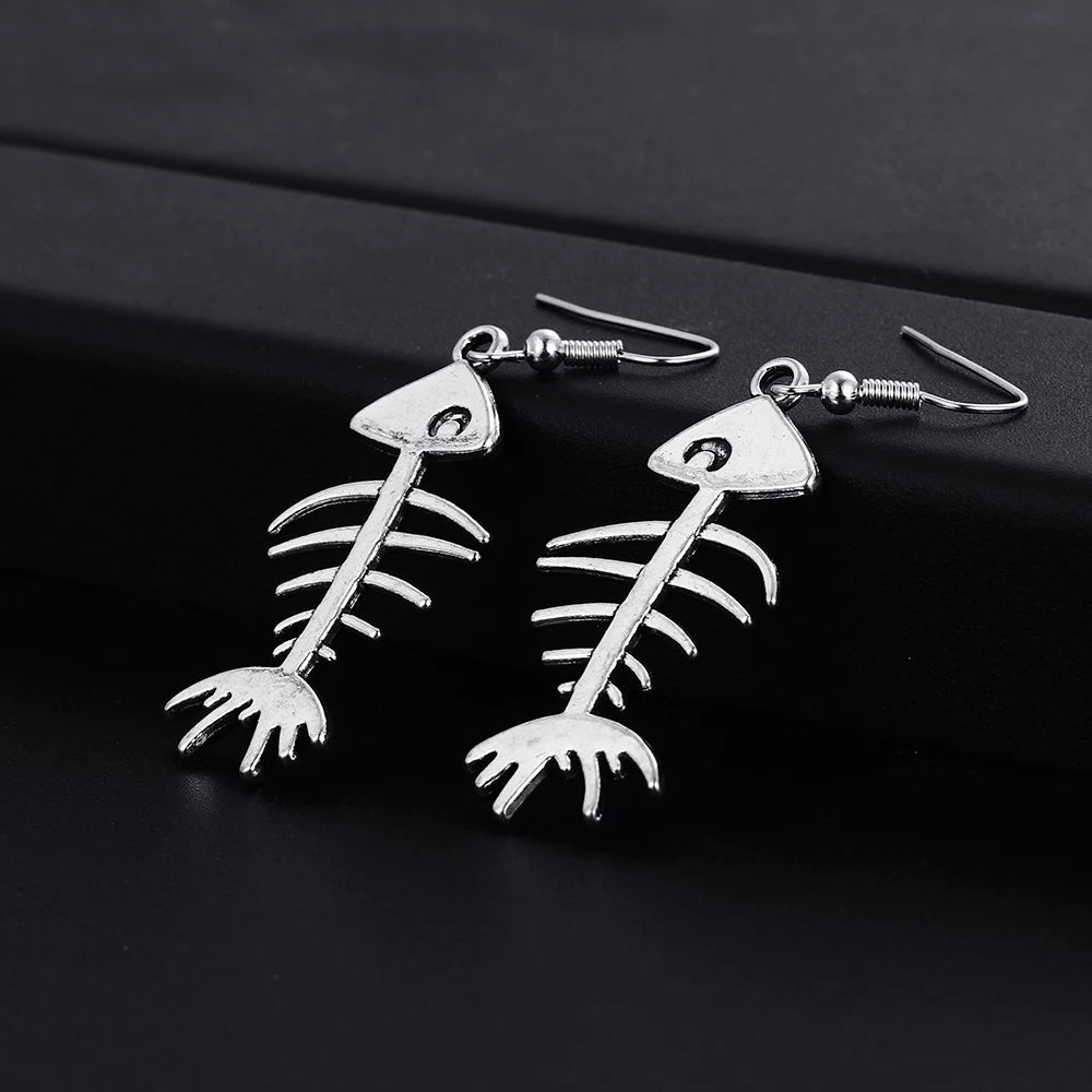 Trendy Vintage Fish Bone Shape Dangle Earrings for Women Girl Retro Drop Earrings Cute Small Object Earring Jewelry Bijoux